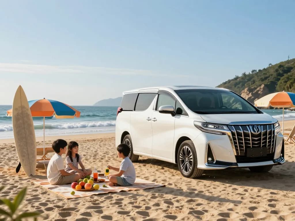 Trải nghiệm du lịch sang trọng với cho thuê xe Toyota Alphard cho những chuyến phiêu lưu cùng gia đình bên bãi biển.