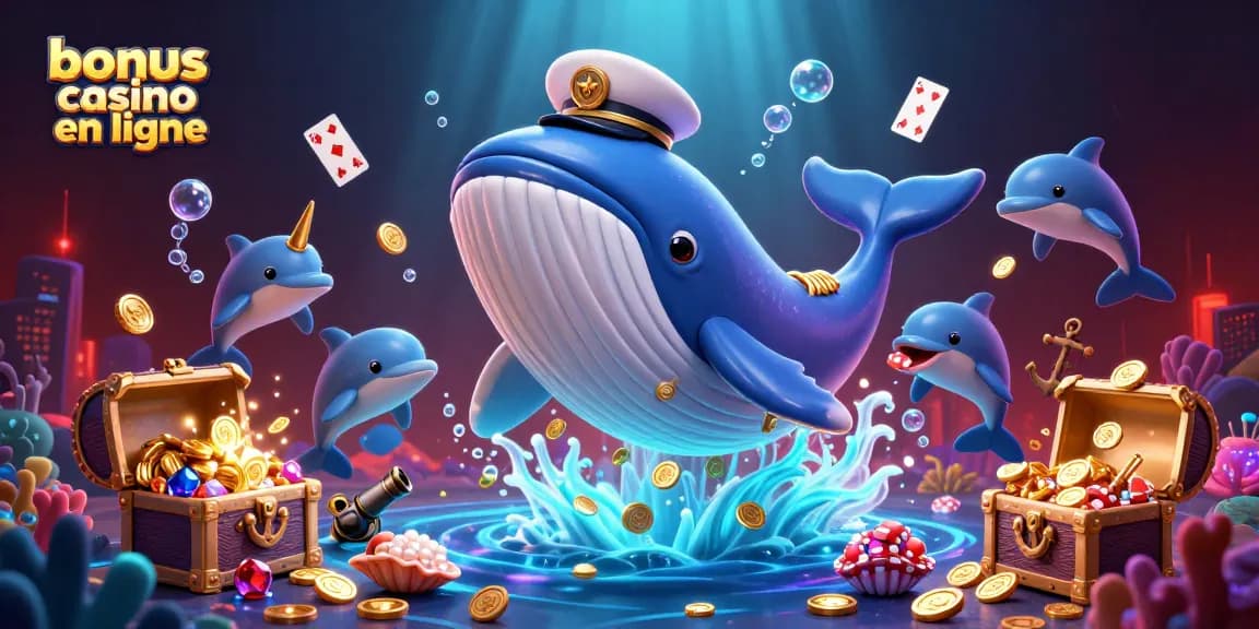 Bonus casino en ligne : un cachalot et un narval s'amusant avec des jetons de poker.