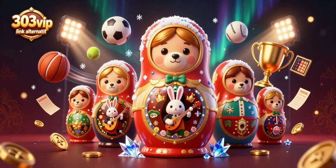 Engage with the vibrant 303vip link alternatif scene featuring a bear and rabbits in a dynamic casino atmosphere.