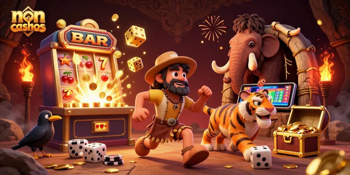 Experience exciting non UK casinos with the prehistoric duo and vibrant casino elements.