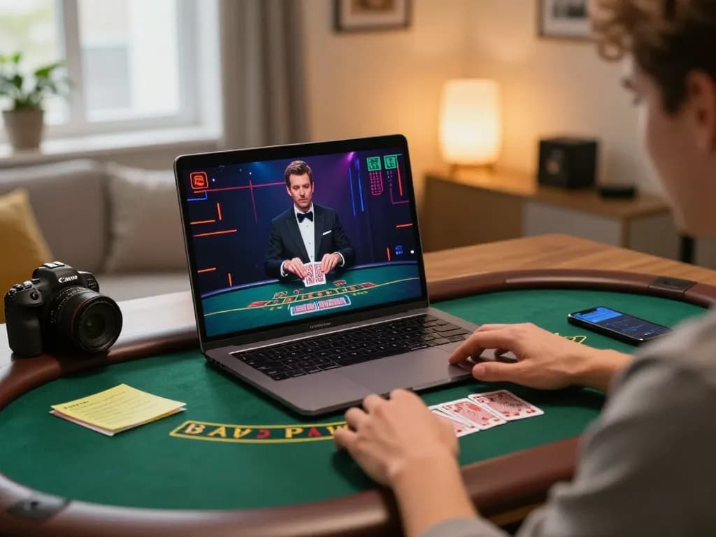 Experience the thrill of online blackjack at N188 com with a vibrant gaming setup.