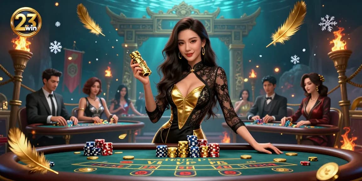 Experience thrilling baccarat action with 23win, featuring high-value chips and a glamorous atmosphere.