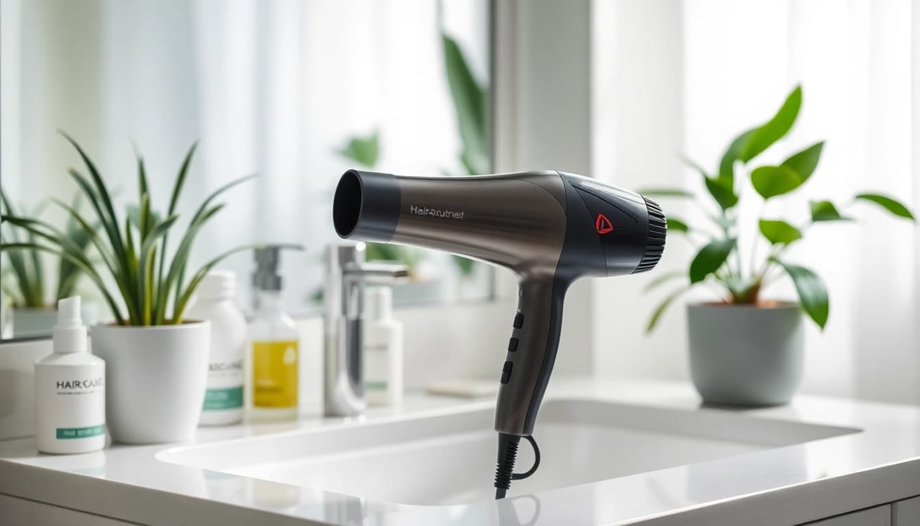 Enhance your styling with a hair dryer for frizzy hair showcasing sleek design and modern features.