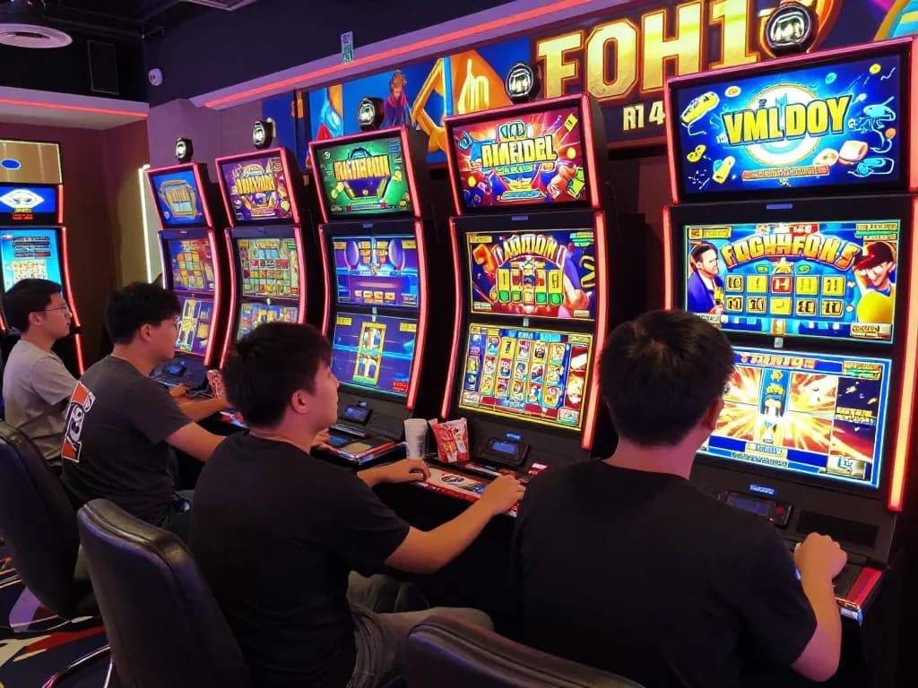 Situs slot gacor online gaming scene with players enjoying high-stakes slot games.
