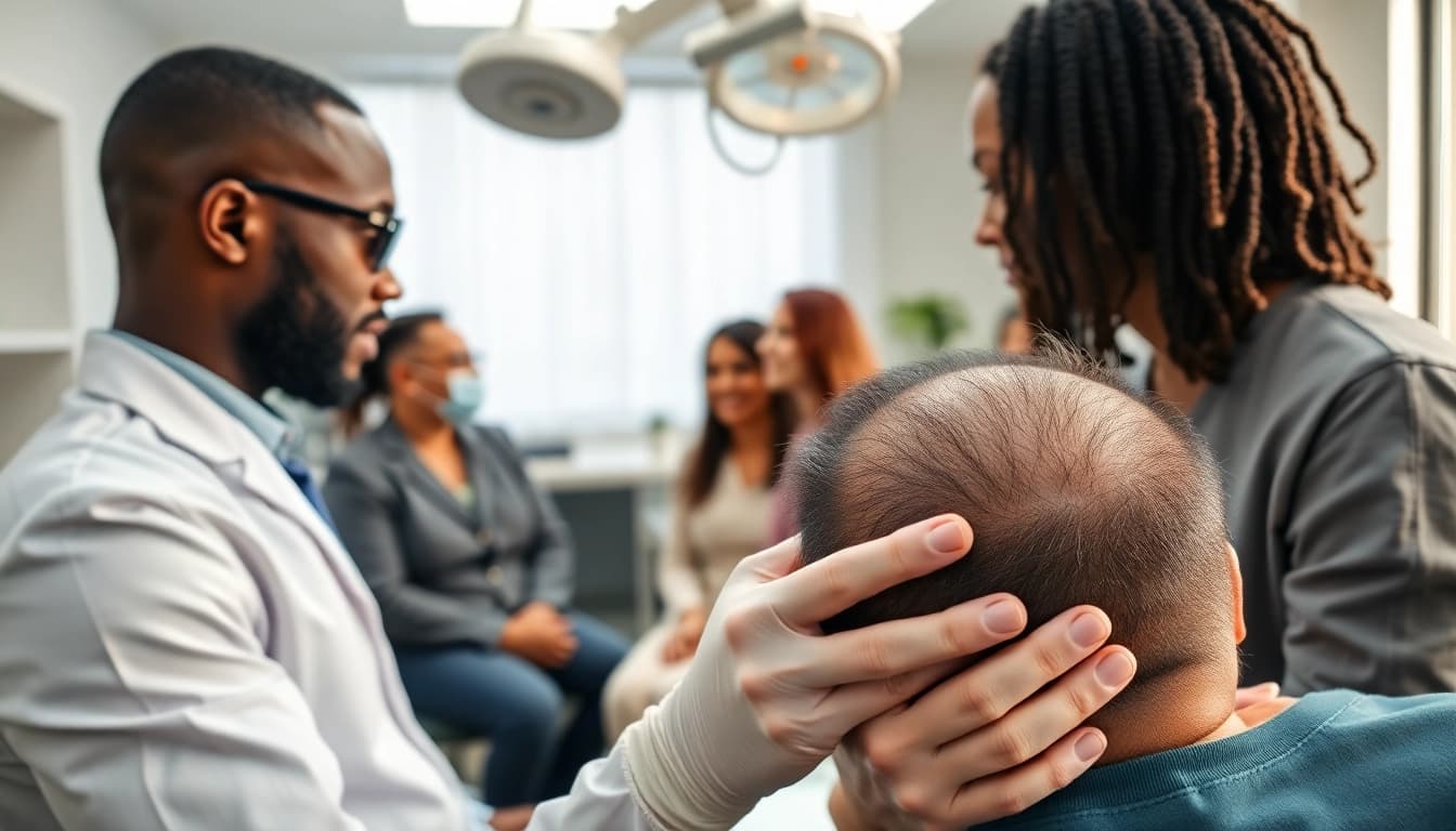 Expert discussing hair transplant options in Istanbul with diverse patients.