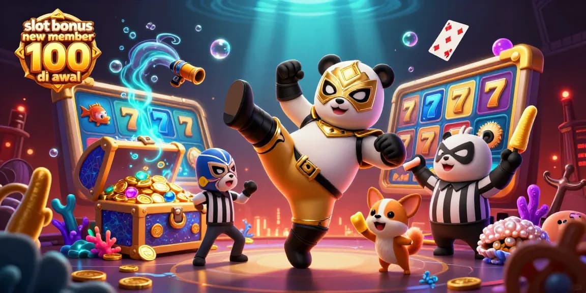 Experience the thrill of the slot bonus new member 100 di awal with animated characters and exciting casino elements.