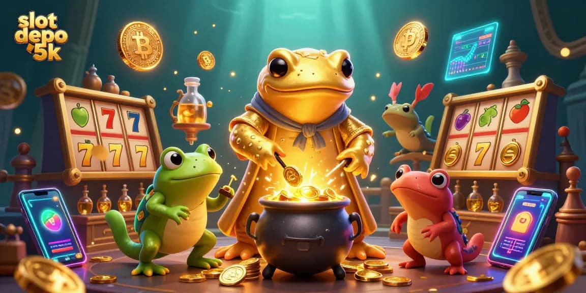 Spin the reels of slot depo 5k while uncovering treasures in a vibrant gaming scene.