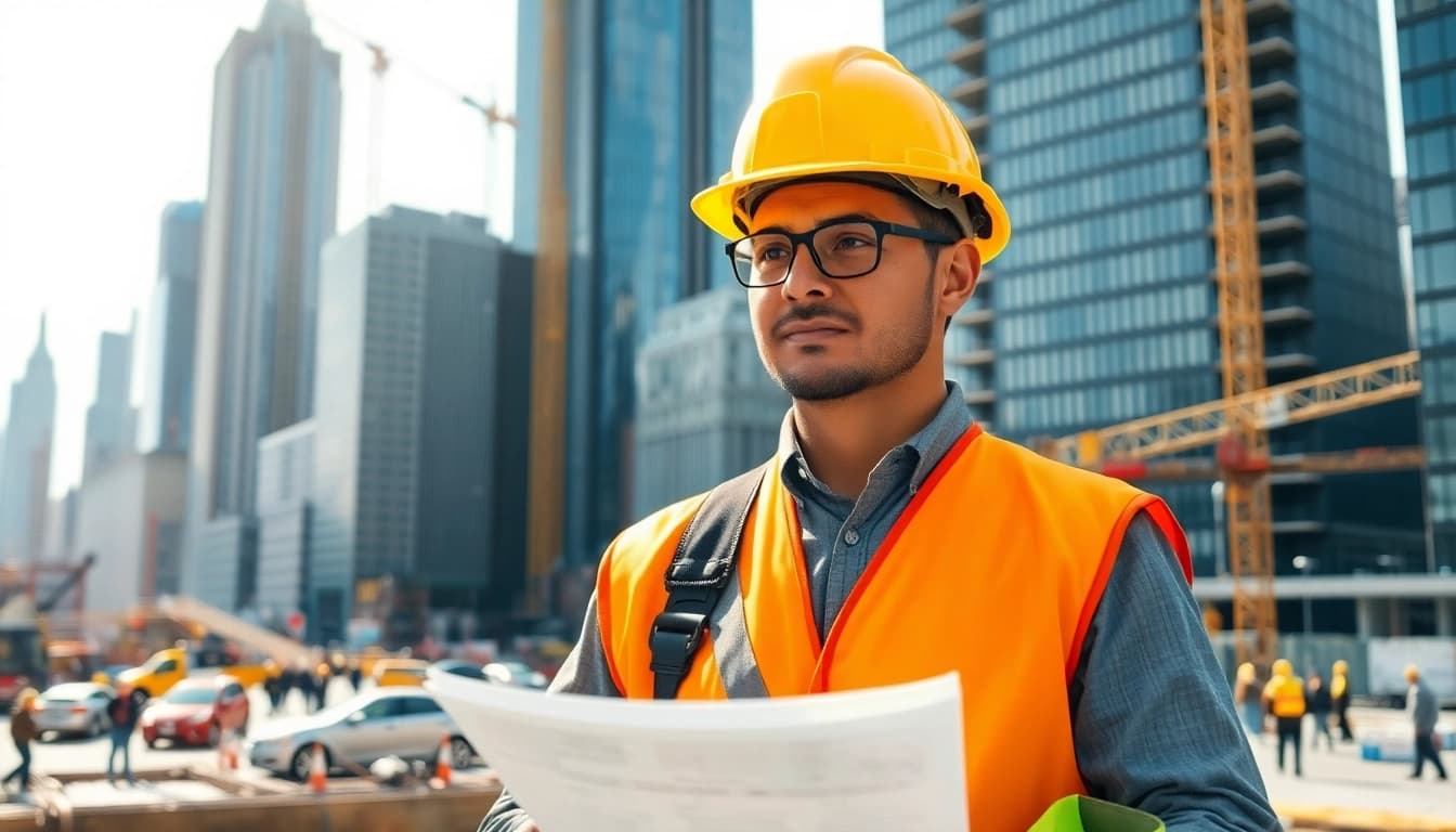 New York City Construction Manager supervising a busy site, showcasing urban development.