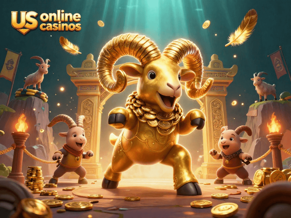 Experience the thrilling world of us online casinos with a charging golden ram and lively elements.