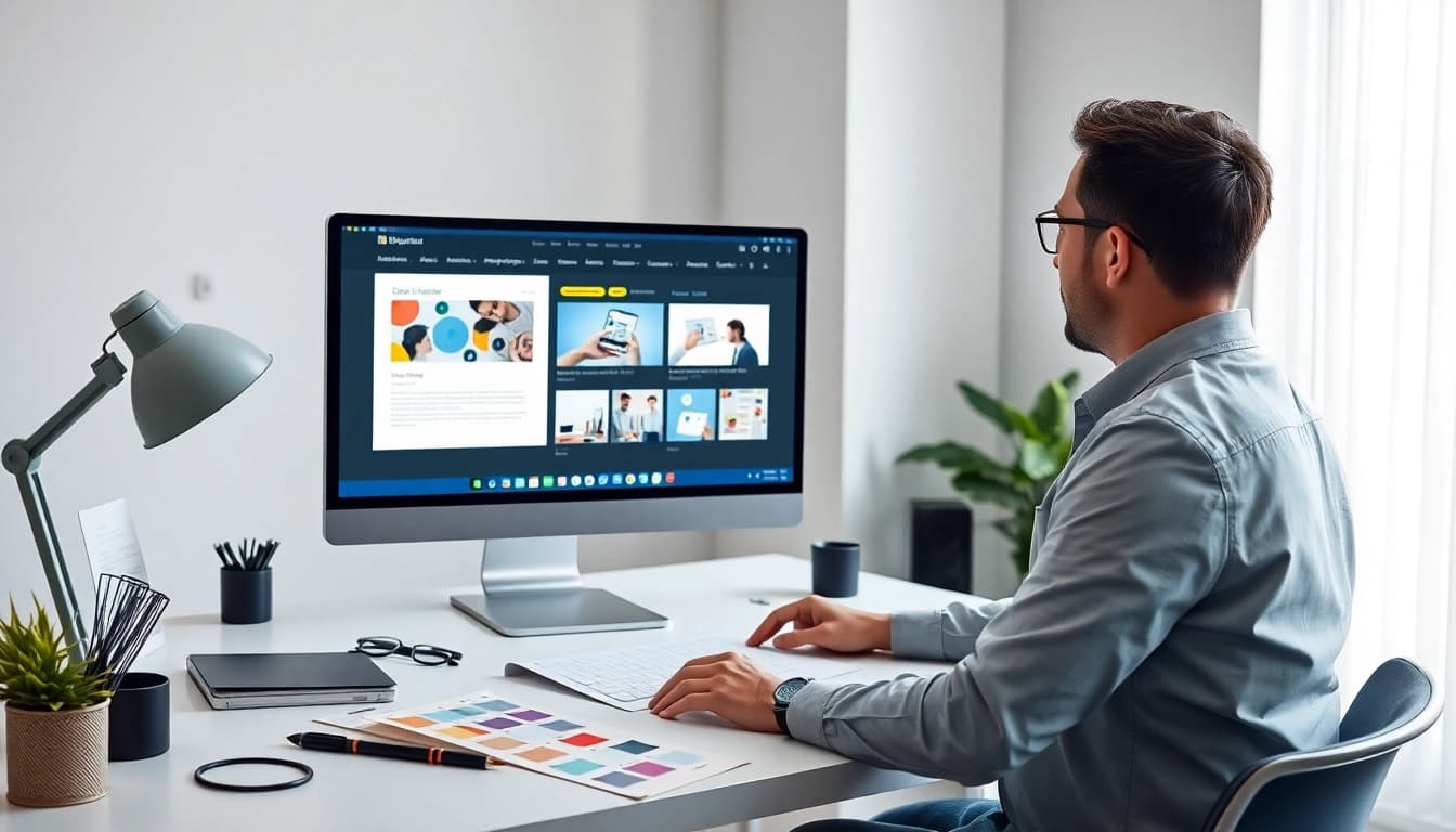 Learn about Hereford Web Design from a professional web designer working in a modern office.