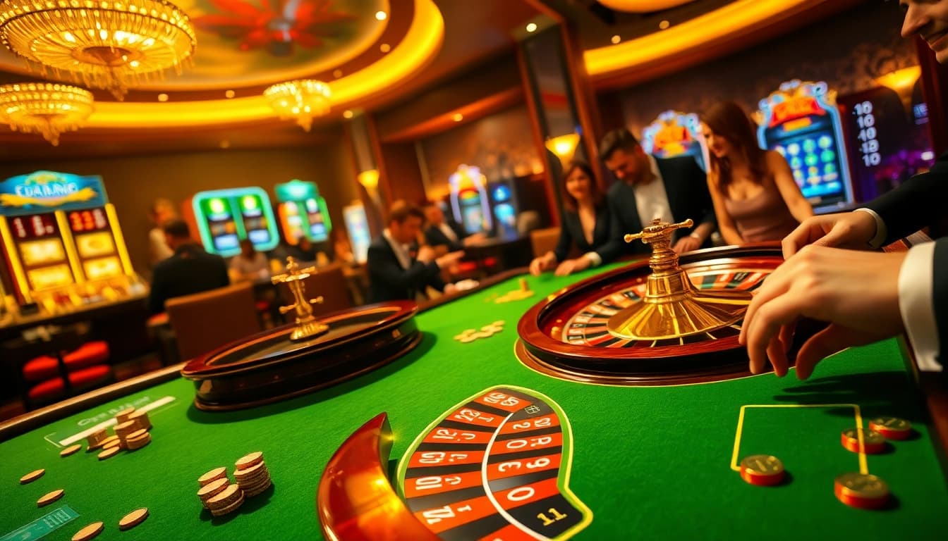 Engaged players placing bets at a roulette table, highlighting the excitement of https://rr88.navy/ casino experiences.