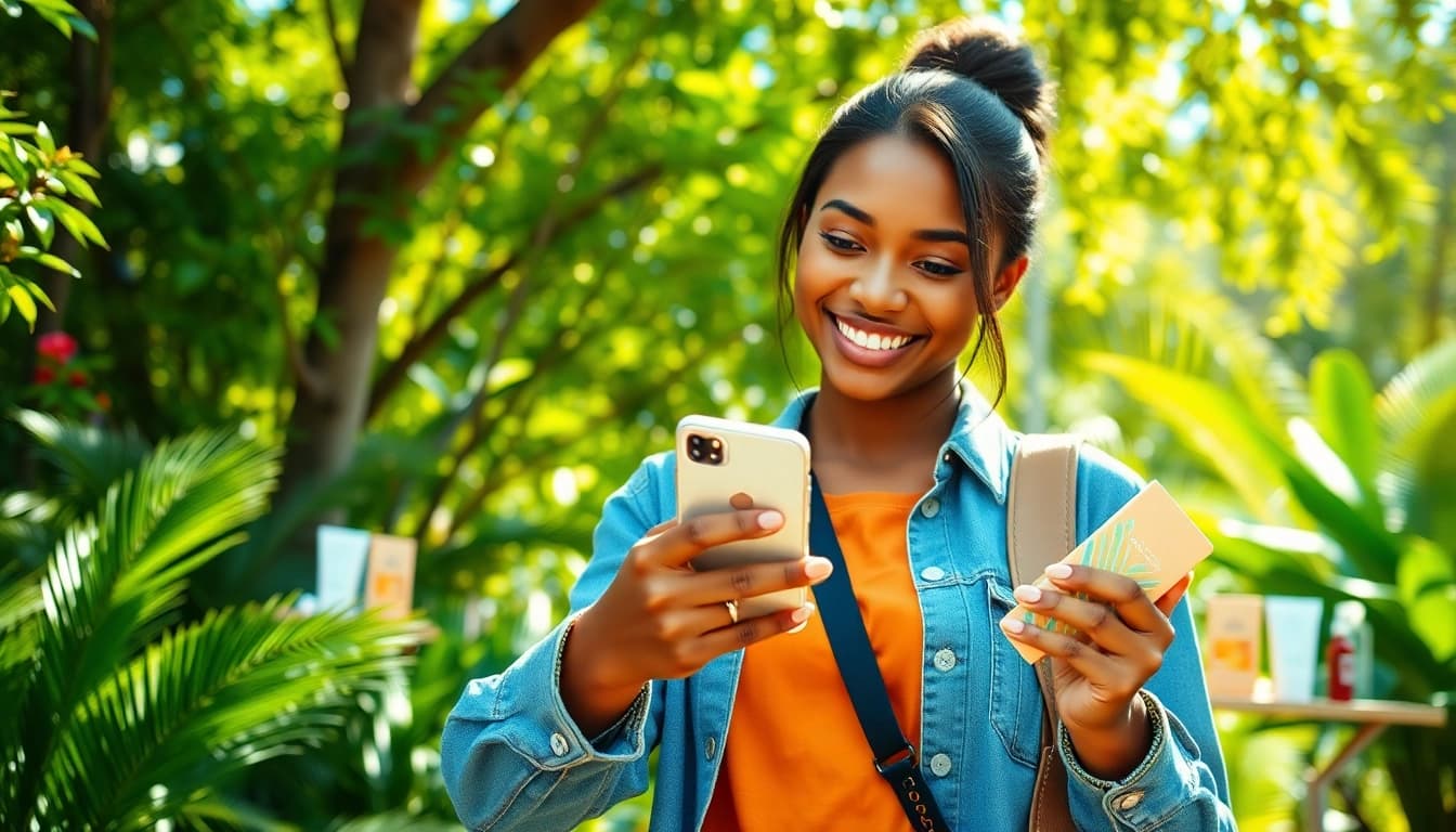 Showcase of paid links for Instagram creators with influencer engaging outdoors.