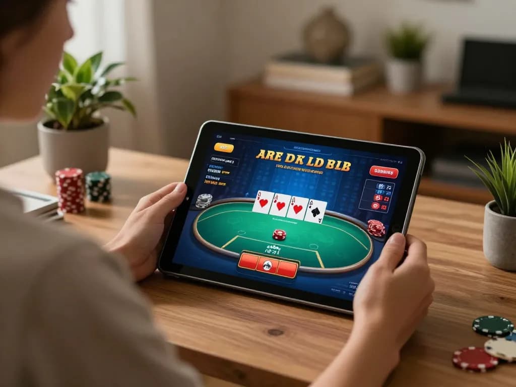 Engaging with nutri health while playing poker online on a tablet in a cozy home setting