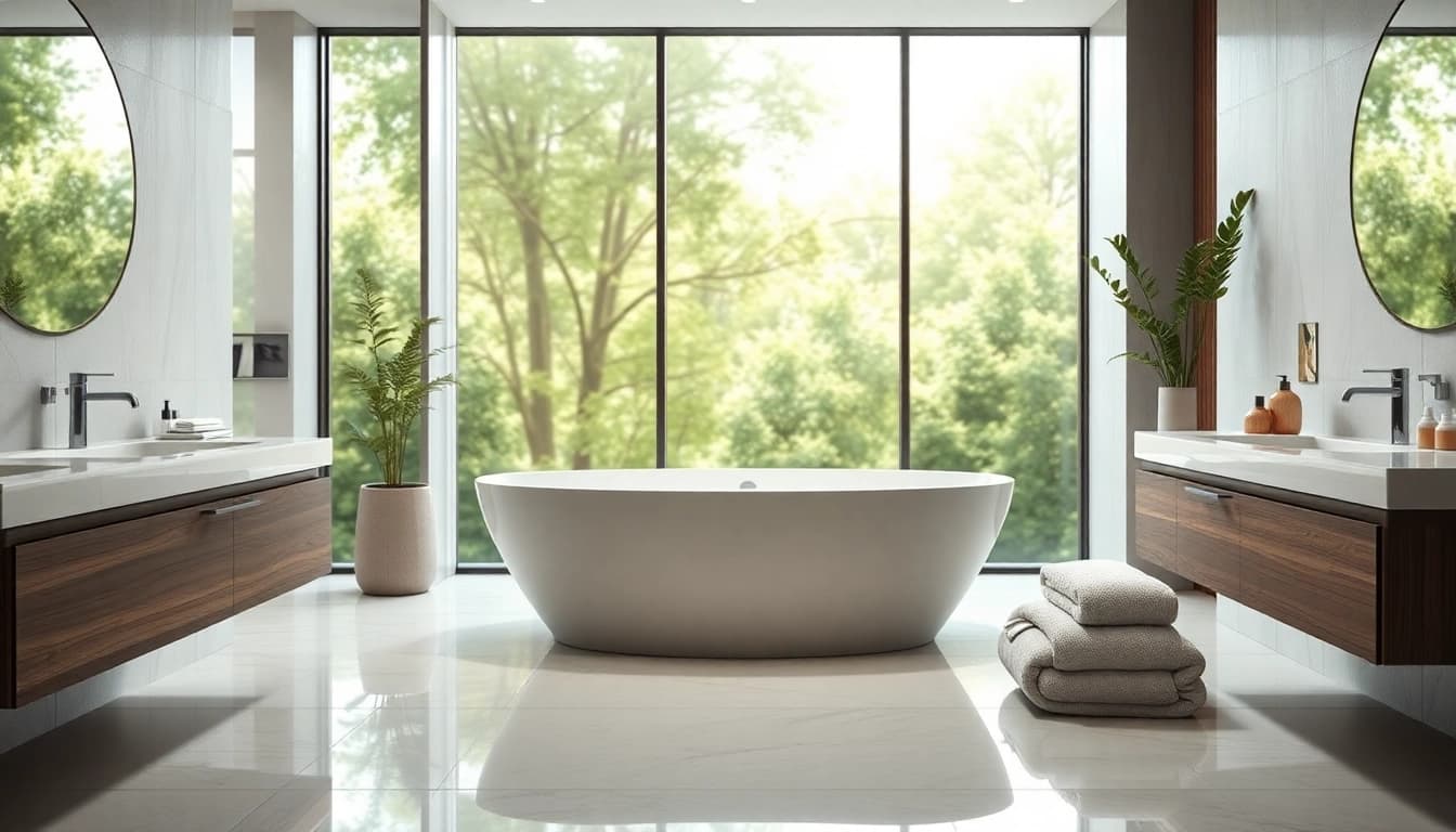 Transform your space with elegant bathrooms featuring luxurious designs and modern accents.