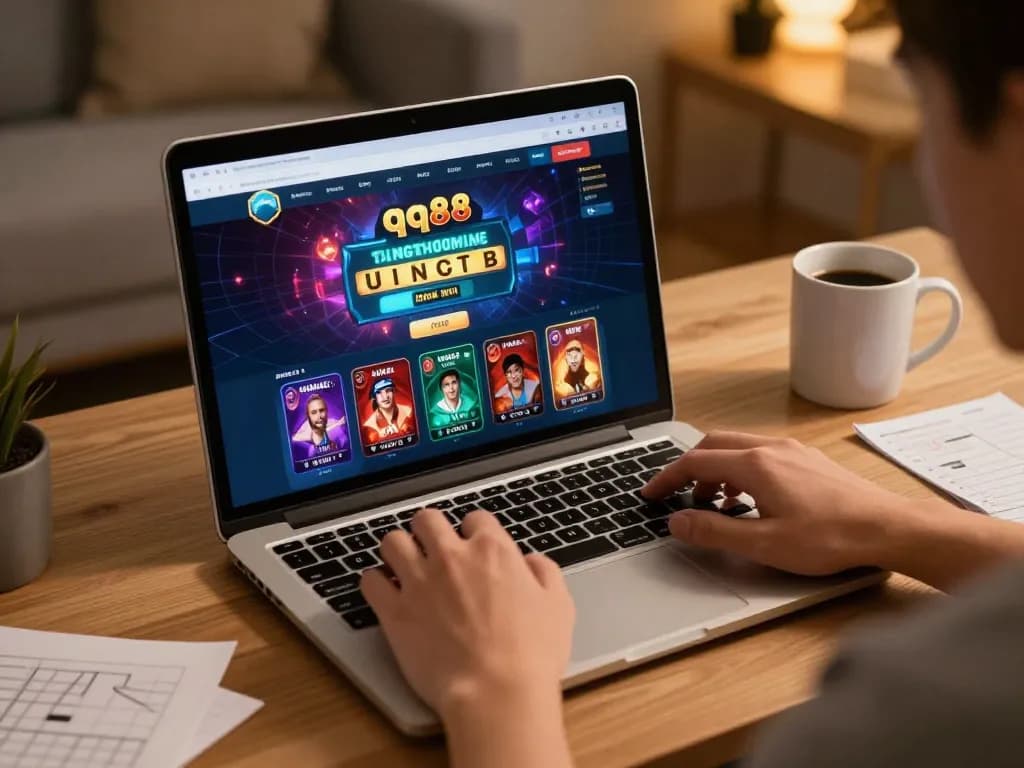 Engage in exciting online gambling with qq88's vibrant casino interface from a cozy home setup.