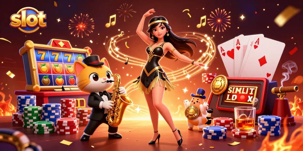 Spin the vibrant slot reels amid dazzling confetti and dynamic celebrations capturing the essence of the casino experience.
