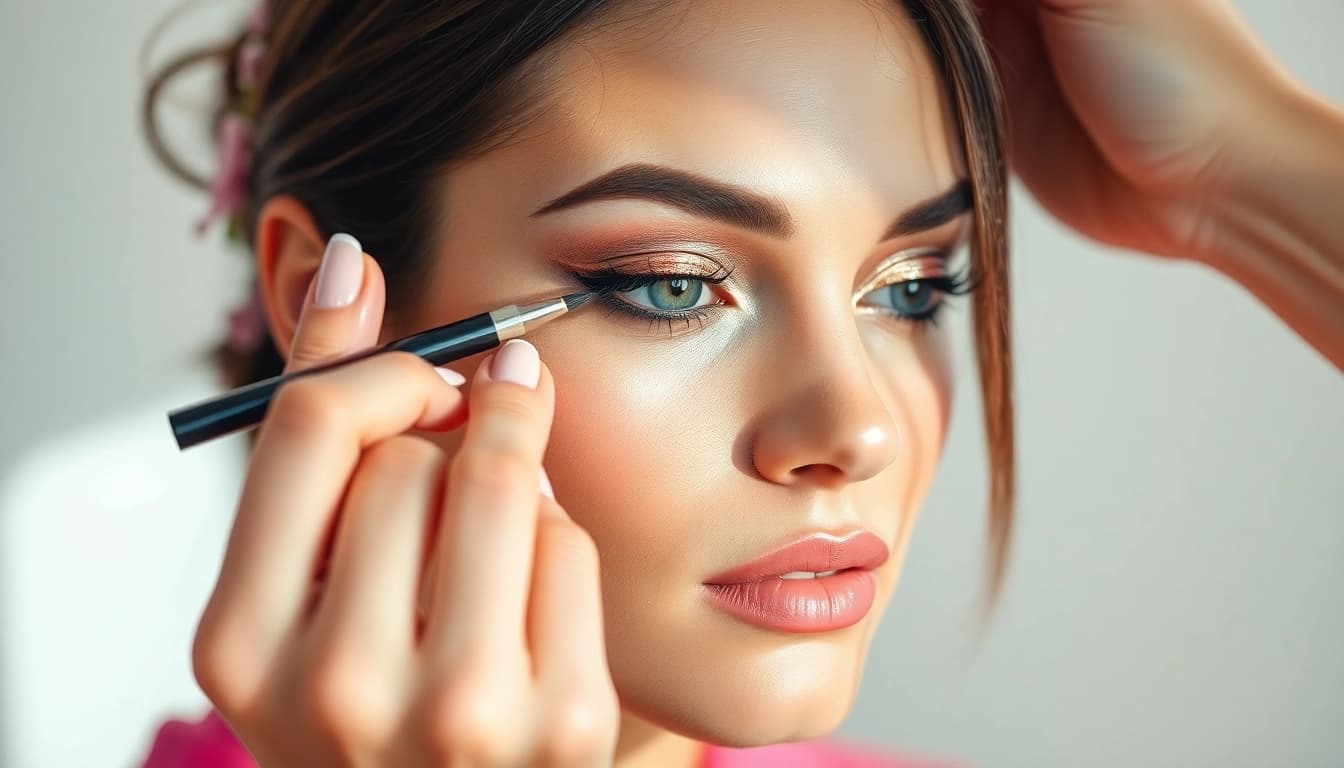 Apply champagne eyeshadow for a radiant look with a professional makeup artist.