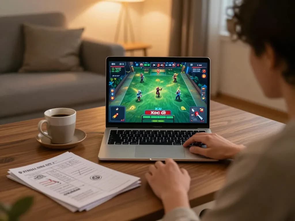 Xóc đĩa online game action with a player strategizing at home.