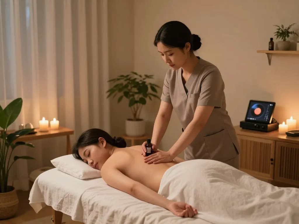 Relaxation scene showcasing 인계동마사지 therapy with a skilled therapist in a calming spa setting.