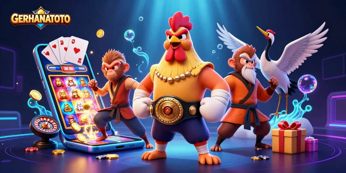 GERHANATOTO menampilkan ayam Muay Thai yang berani dan elemen perjudian menarik lainnya.