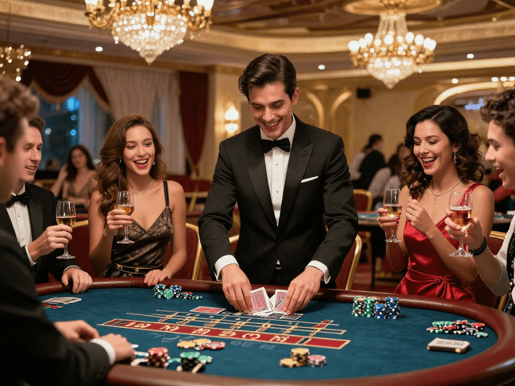 Sòng bạc Jin88 với không gian sang trọng, người chơi vui vẻ tại bàn game