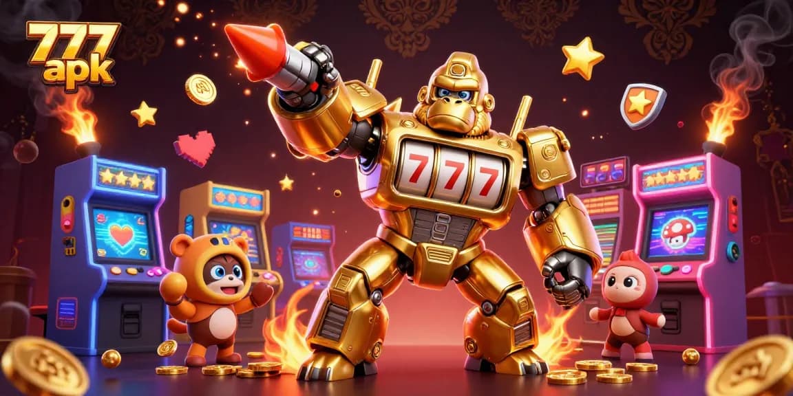 Win big with 777 apk in this vibrant gaming illustration showcasing dynamic slot features.