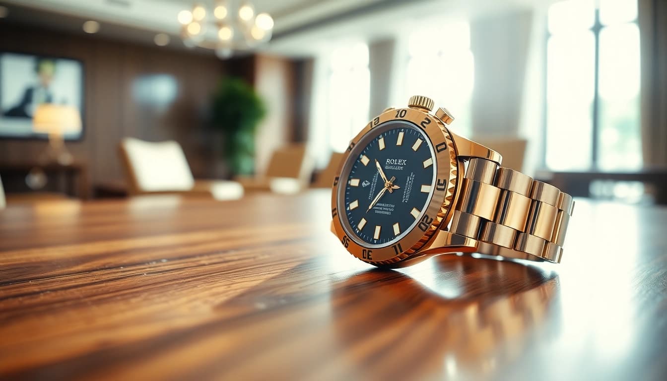 Admiring the intricate details of a rolex replica watch on an elegant surface.