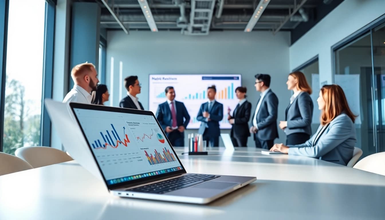 Engaging discussion on competitive intelligence faqs among professionals in a modern office environment.