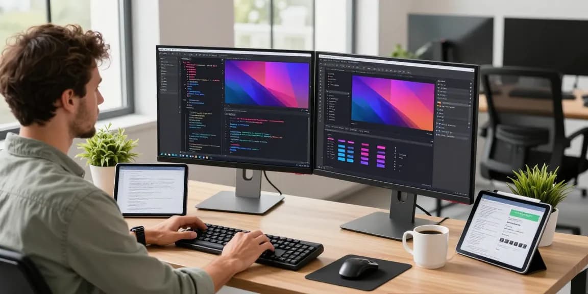 Developer utilizing Snipaste in a modern workspace, showcasing coding and design tools.