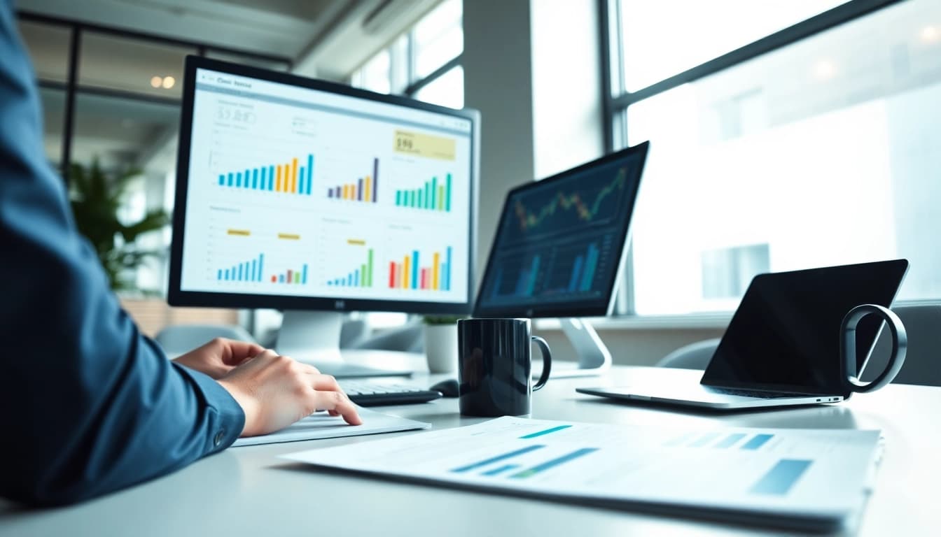 Find competitor pricing through strategic analysis at a modern desk setup.