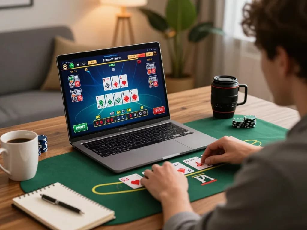 Engaging online gambling experience at nhà cái 388bet with player focused on blackjack strategy