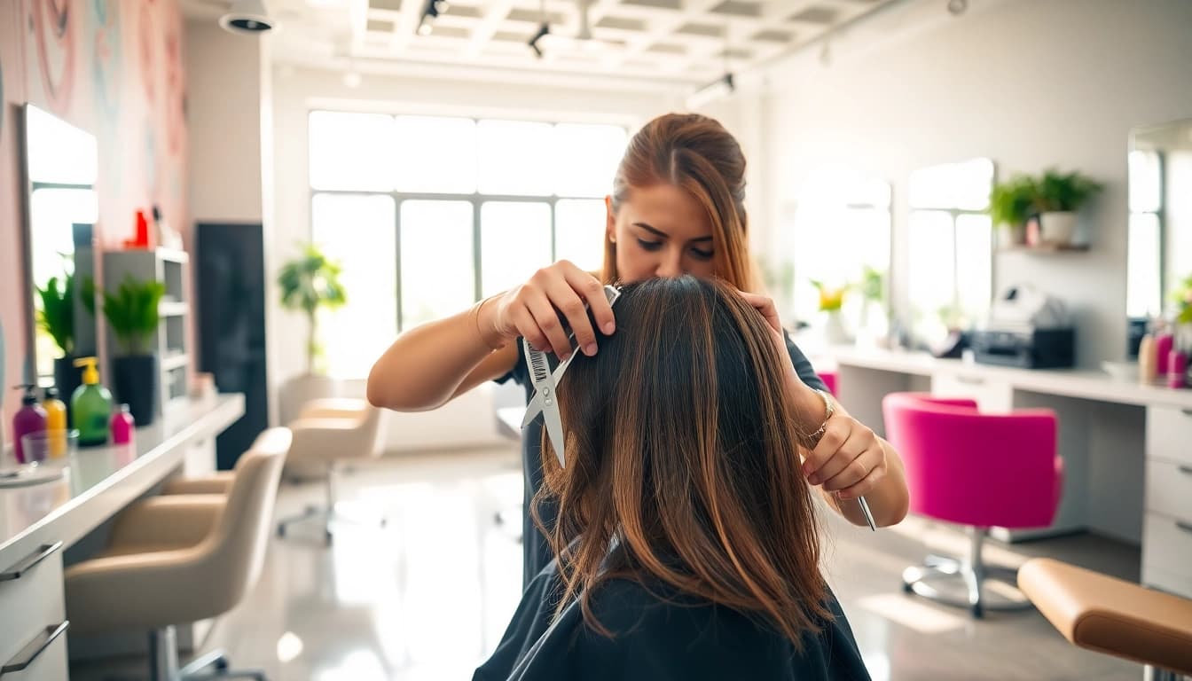 Tunsori moderne pentru tunsoare bucuresti într-un salon vibrant și profesionist.