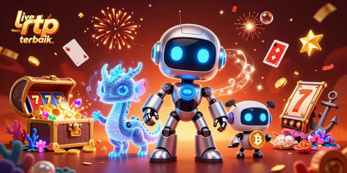 Experience the excitement of live rtp terbaik in a vibrant gaming scene with robots and treasure!