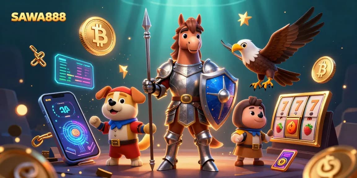 Experience SAWA888's thrilling online casino action with knights and crypto elements in this vibrant scene.