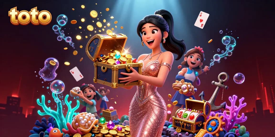 Experience the excitement of toto as a joyful woman presents treasure in a vibrant casino scene.