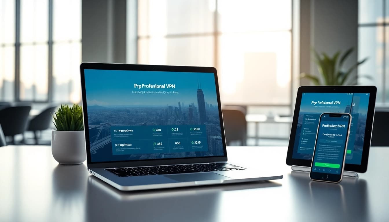 Secure VPN interface displayed on multiple devices for enhanced online privacy.