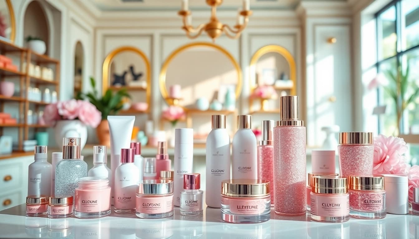 Enhance your skincare with the Glow Blend collection displayed elegantly in a boutique.