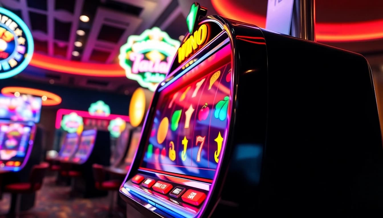 Jelajahi Slot77 dengan mesin slot yang bersemangat dan simbol warna-warni.