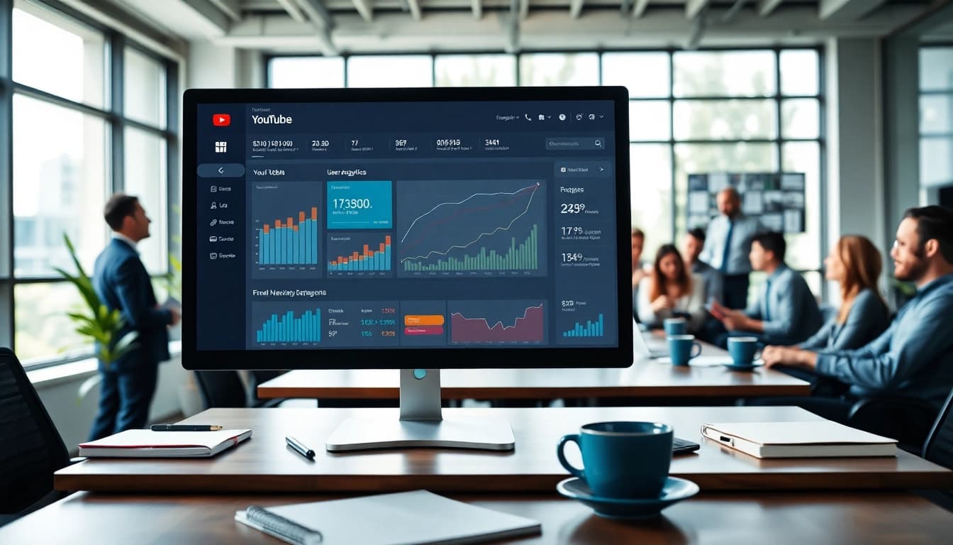 Engaging interface of youtube smm panel with growth analytics in a modern office.