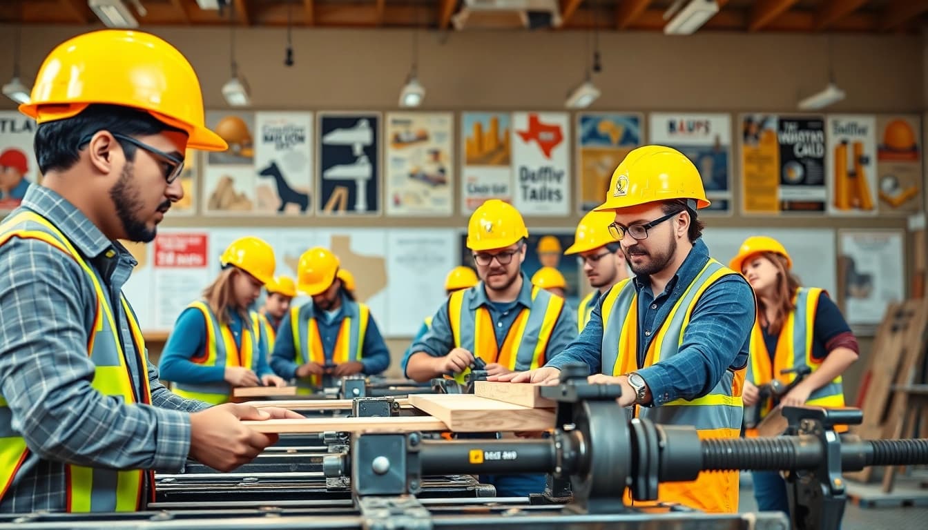 Construction trade schools in Texas featuring students hands-on learning essential skills.
