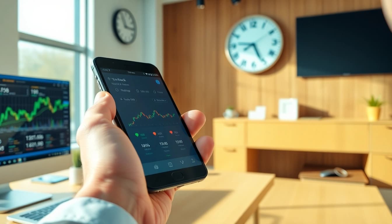 Engaging with the best stock trading app In ksa on a smartphone, depicting professional trading in action.