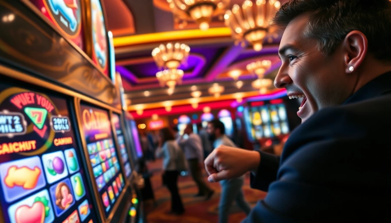 Menangkan slot interwin di mesin slot dengan gambar gemerlap dan pemain gembira.
