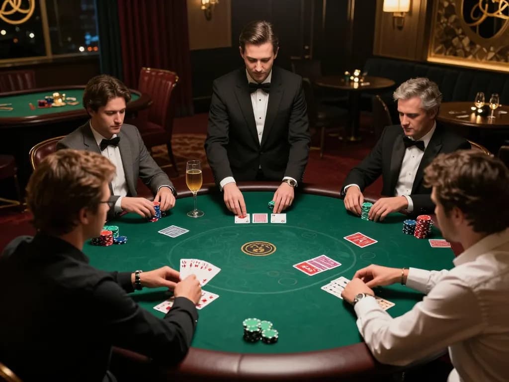 Navigating a thrilling nsfw game at an exclusive poker table with high-stakes players.