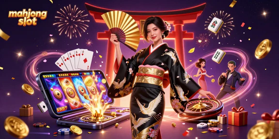Engaging mahjong slot game scene with an elegant character and dynamic casino elements
