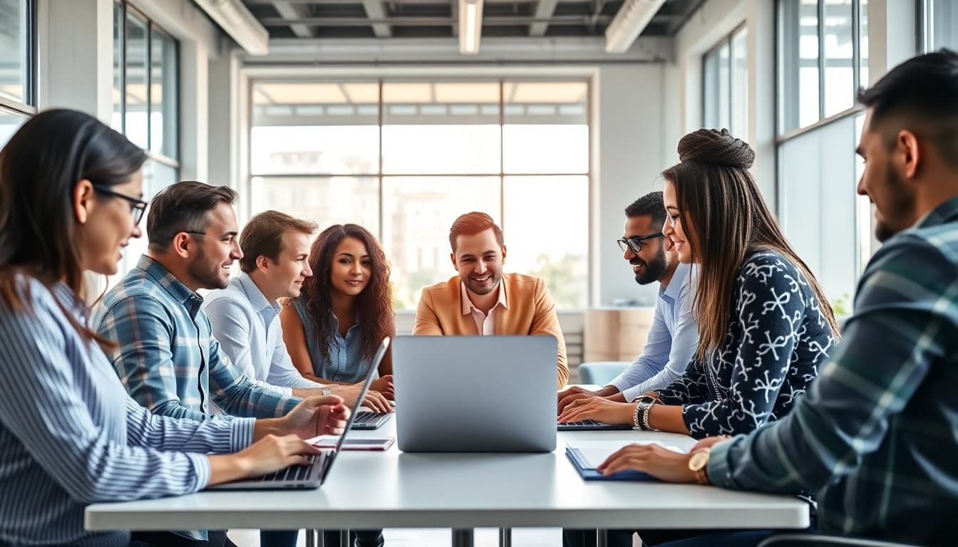 Professionelle suchmaschinenoptimierung durch engagiertes Team in moderner Büroatmosphäre.