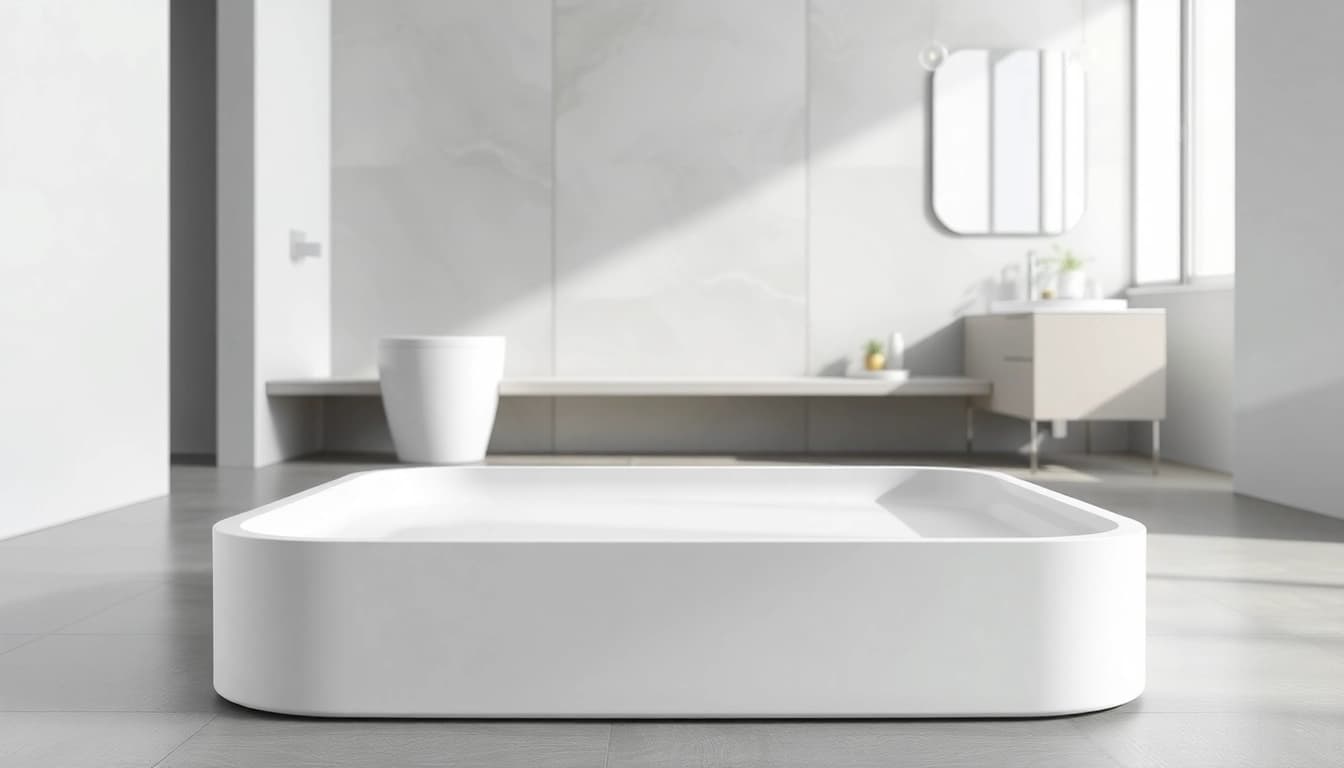 Modern shower base showcased in a sleek bathroom setting with elegant features.
