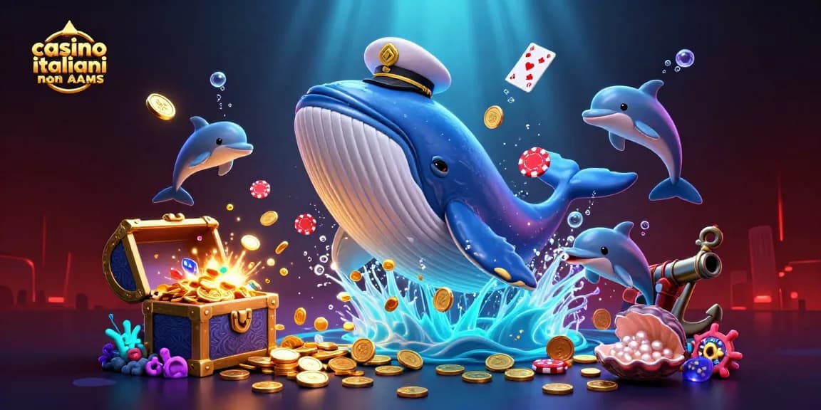 Interagisci con i casino italiani non AAMS in una vivace scena sottomarina piena di tesori e giochi.