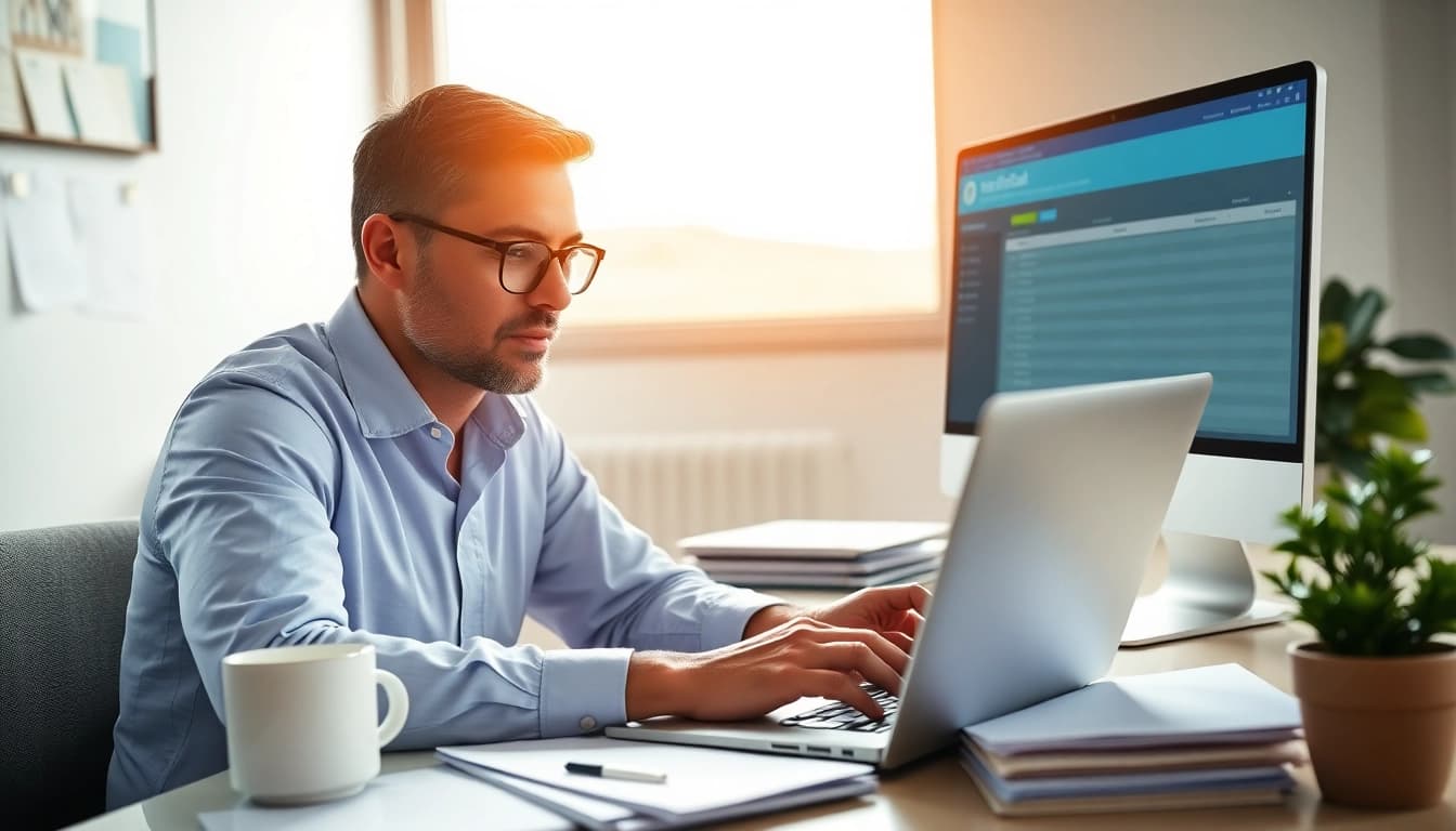 Consultant navigating registration and certification in Federal databases for federal contracts with focus.