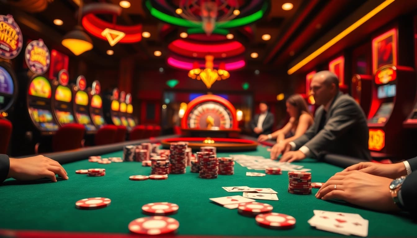 KPI4D casino scene highlighting players at a luxurious poker table with vibrant chips.
