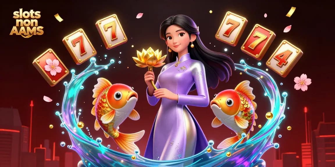 Interagisci con le slot non AAMS ed esplora scene di gioco vivaci con una donna asiatica elegante in abbigliamento da casinò.